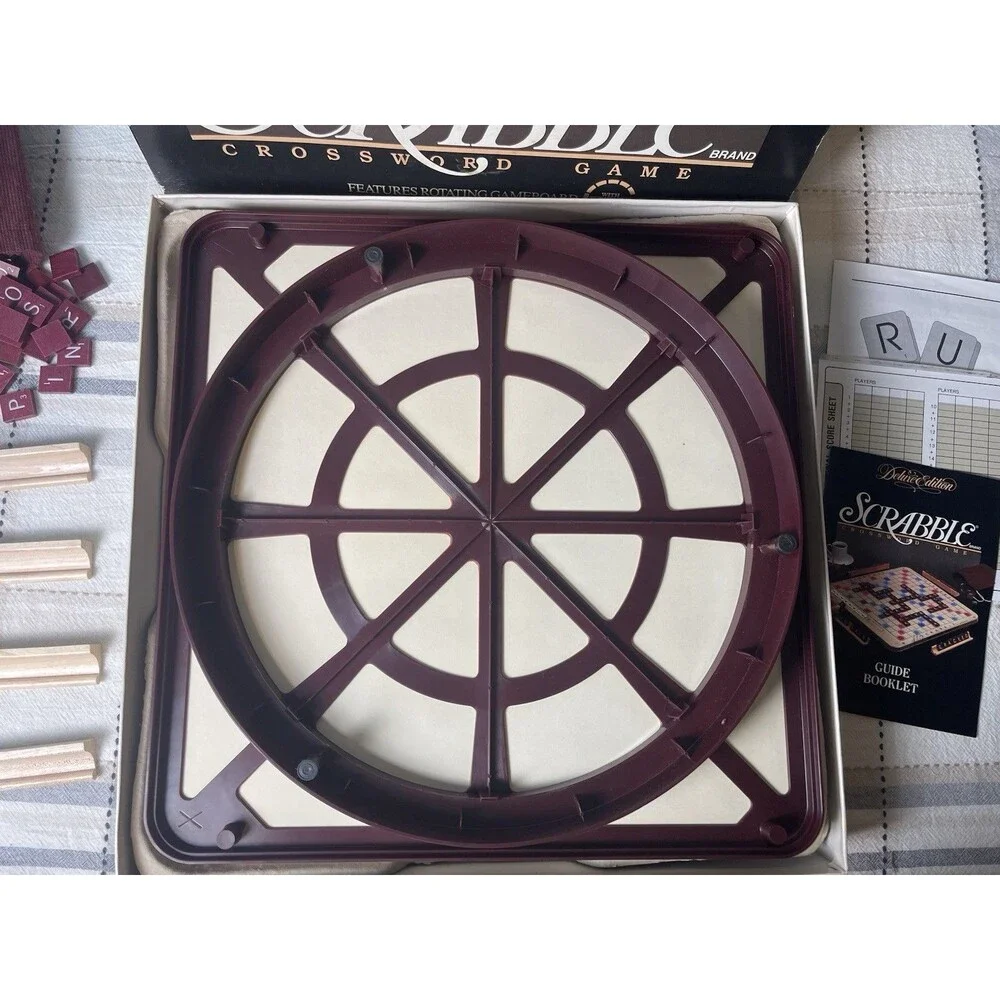 Scrabble Deluxe Edition 1989 MB No. 4034 Red Tiles Rotating Turntable Board Game
